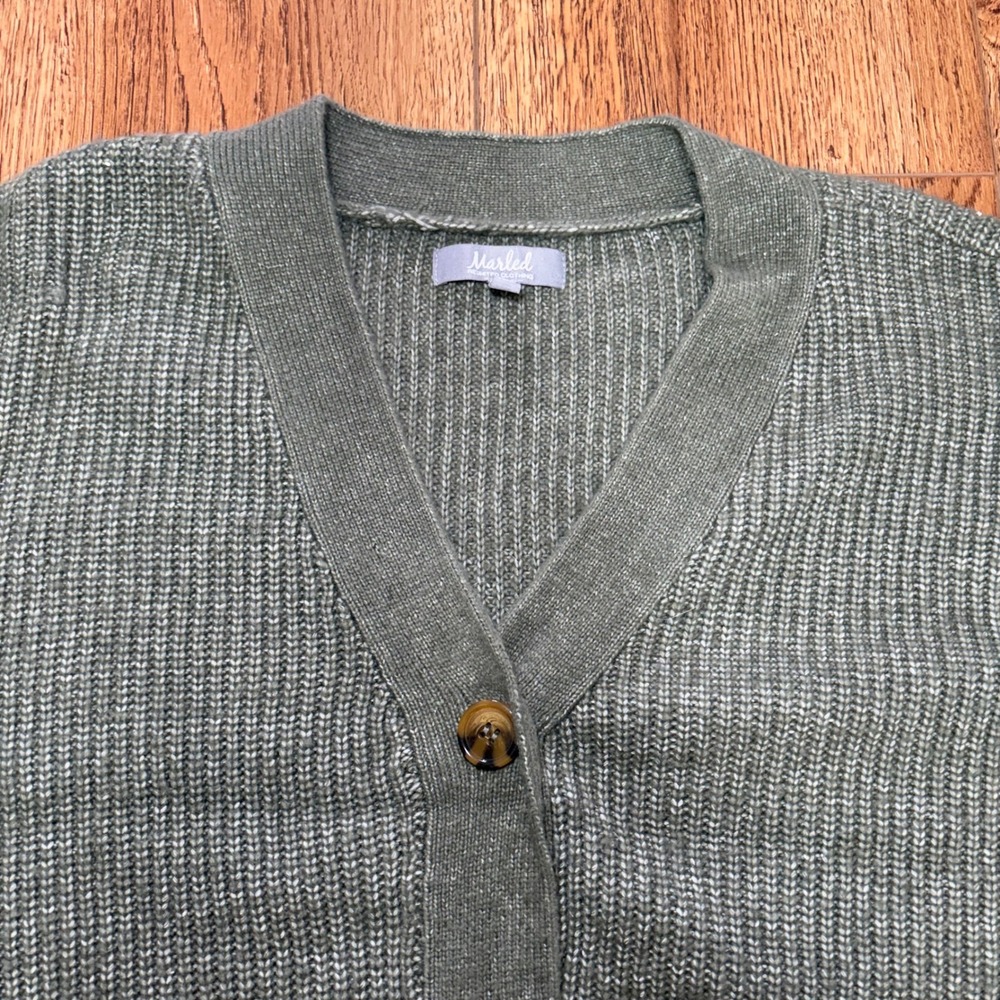 Marled Olive Green chunky knit sweater cardigan Button Front Women's Size L - Picture 4 of 9